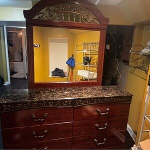 Designs by Marble Crafters Elegant Brown and Gold Dresser with Mirror